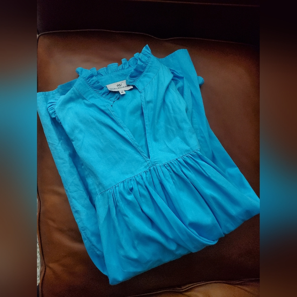 NEVER A WALLFLOWER cotton high neck dress in turquoise blue Medium - Picture 5 of 8
